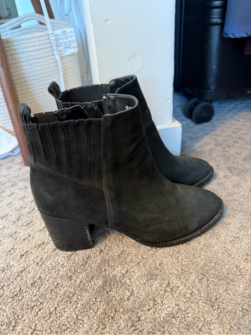 Blondo WATERPROOF Black Suede Ankle Boots - Classic Block Heel